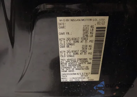 2022 Nissan Frontier Sv 4X4 из США, поврежденный, VIN 1N6ED1EK0NN653767